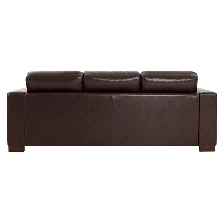 Tan / Espresso / White Genuine Leather Sofa, Mid-Century Style, Seats 3