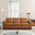 Tan / Espresso / White Genuine Leather Sofa, Mid-Century Style, Seats 3