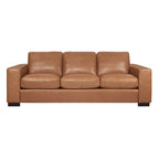 Tan / Espresso / White Genuine Leather Sofa, Mid-Century Style, Seats 3