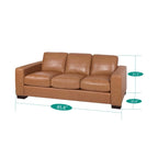 Tan / Espresso / White Genuine Leather Sofa, Mid-Century Style, Seats 3