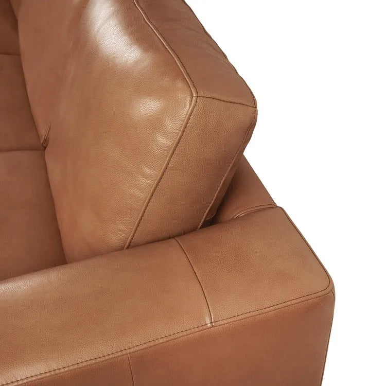 Tan / Espresso / White Genuine Leather Sofa, Mid-Century Style, Seats 3