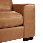 Tan / Espresso / White Genuine Leather Sofa, Mid-Century Style, Seats 3