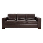 Tan / Espresso / White Genuine Leather Sofa, Mid-Century Style, Seats 3