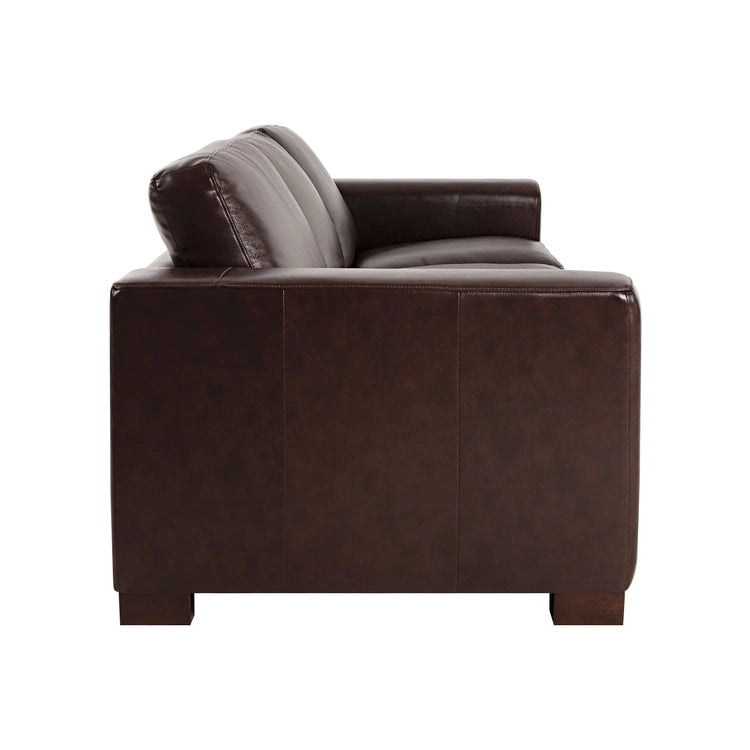 Tan / Espresso / White Genuine Leather Sofa, Mid-Century Style, Seats 3