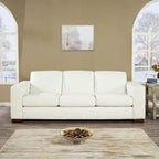 Tan / Espresso / White Genuine Leather Sofa, Mid-Century Style, Seats 3