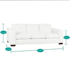 Tan / Espresso / White Genuine Leather Sofa, Mid-Century Style, Seats 3