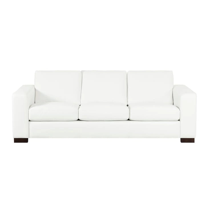 Tan / Espresso / White Genuine Leather Sofa, Mid-Century Style, Seats 3