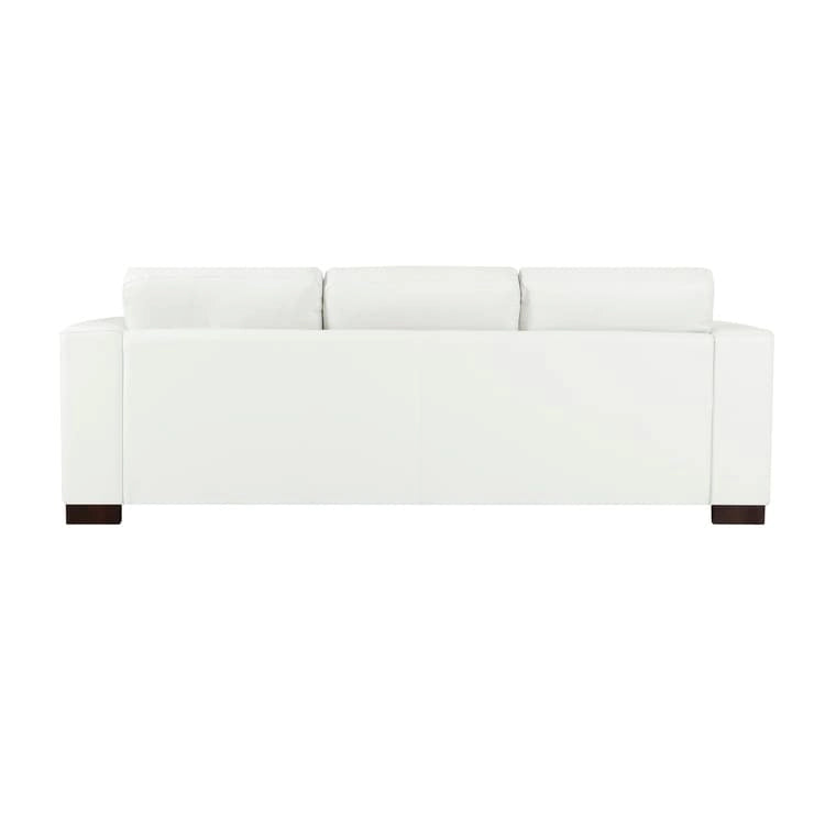 Tan / Espresso / White Genuine Leather Sofa, Mid-Century Style, Seats 3