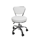 White Single-Seat Adjustable Rolling Pedicure Stool with Backrest