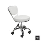 White Single-Seat Adjustable Rolling Pedicure Stool with Backrest
