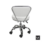 White Single-Seat Adjustable Rolling Pedicure Stool with Backrest
