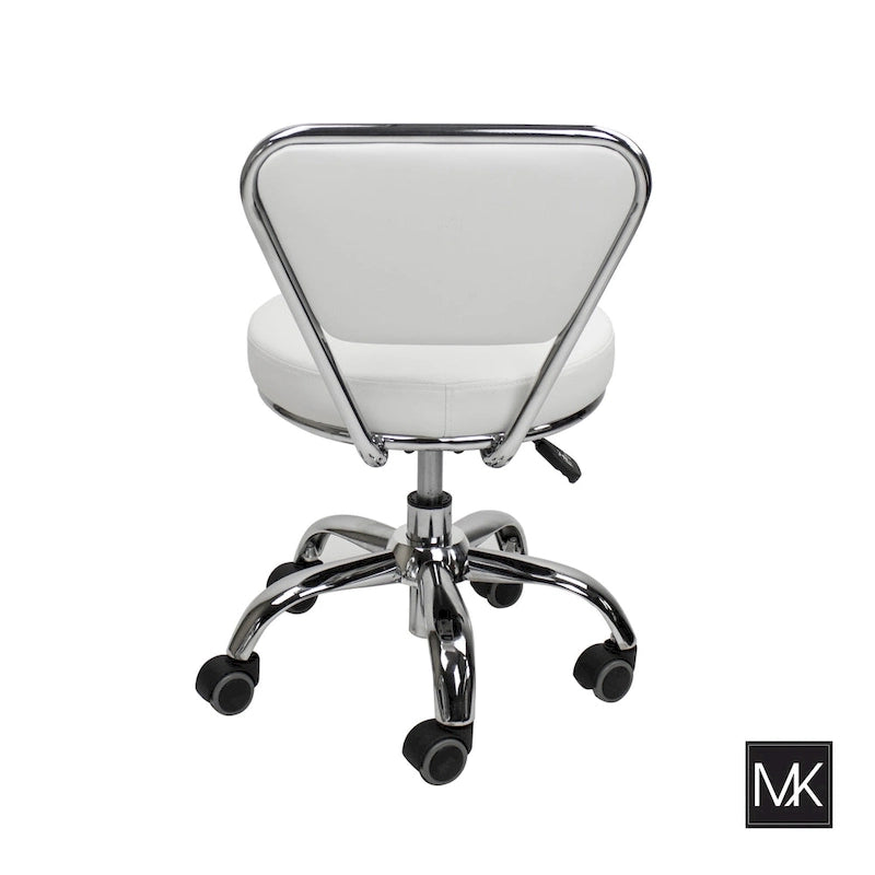 White Single-Seat Adjustable Rolling Pedicure Stool with Backrest