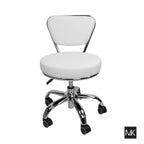 White Single-Seat Adjustable Rolling Pedicure Stool with Backrest