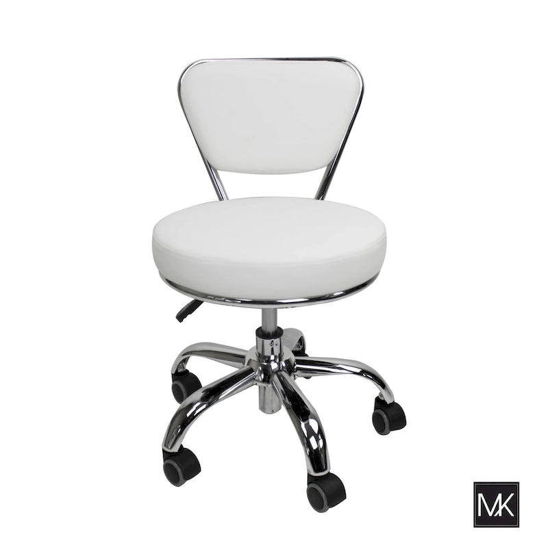 White Single-Seat Adjustable Rolling Pedicure Stool with Backrest