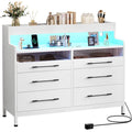 White / Black / Grey 6-Drawer Dresser with LED Strip, Single