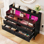 White / Black / Grey 6-Drawer Dresser with LED Strip, Single