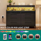 White / Black / Grey 6-Drawer Dresser with LED Strip, Single