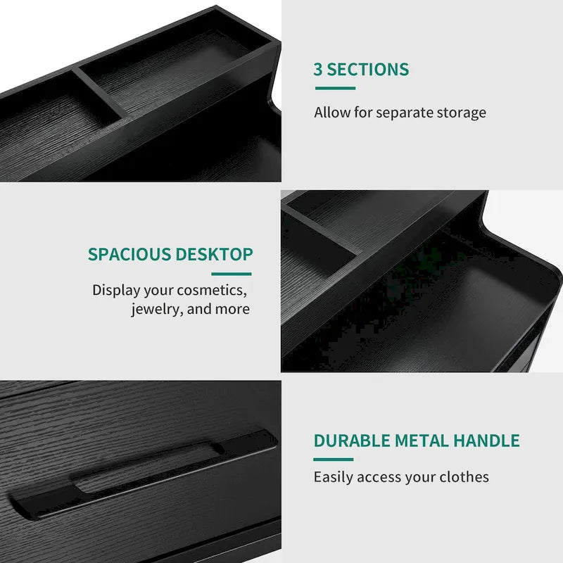 White / Black / Grey 6-Drawer Dresser with LED Strip, Single