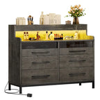 White / Black / Grey 6-Drawer Dresser with LED Strip, Single