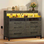White / Black / Grey 6-Drawer Dresser with LED Strip, Single