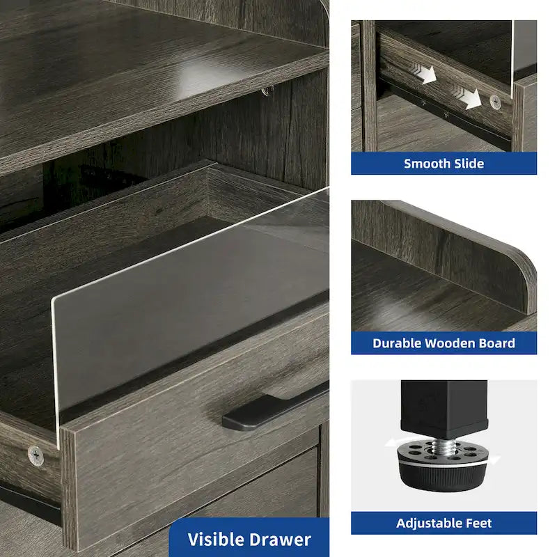 White / Black / Grey 6-Drawer Dresser with LED Strip, Single