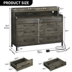 White / Black / Grey 6-Drawer Dresser with LED Strip, Single