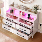 White / Black / Grey 6-Drawer Dresser with LED Strip, Single