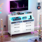 White / Black / Grey 6-Drawer Dresser with LED Strip, Single