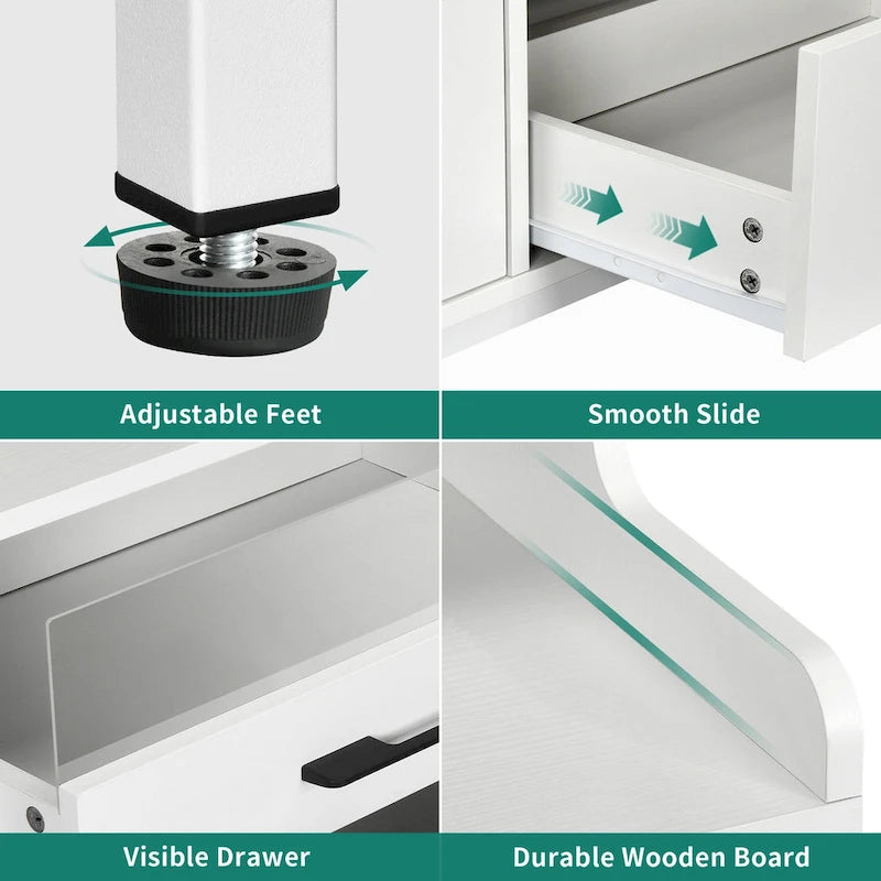 White / Black / Grey 6-Drawer Dresser with LED Strip, Single
