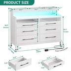 White / Black / Grey 6-Drawer Dresser with LED Strip, Single