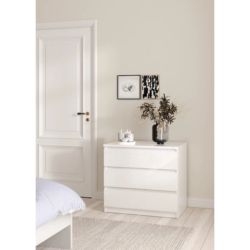 3-Drawer Chest | Truffle Oak / Black Woodgrain / Hickory / Black Matte / White Gloss | Flat-Front Style | 2-Person Assembly