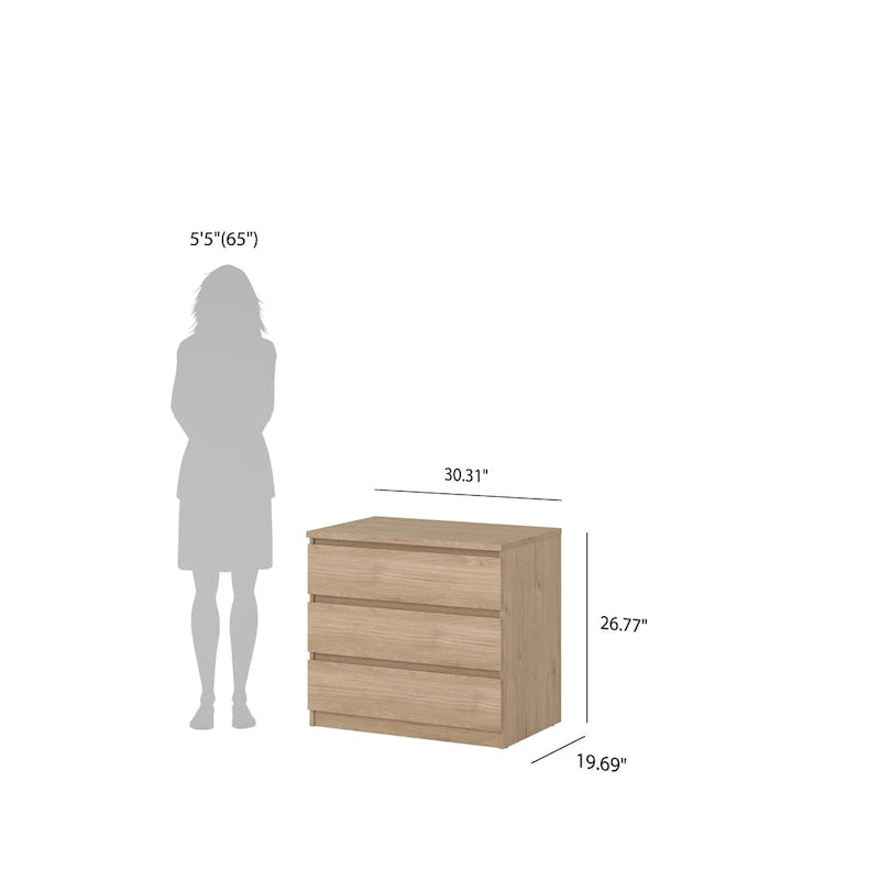 3-Drawer Chest | Truffle Oak / Black Woodgrain / Hickory / Black Matte / White Gloss | Flat-Front Style | 2-Person Assembly