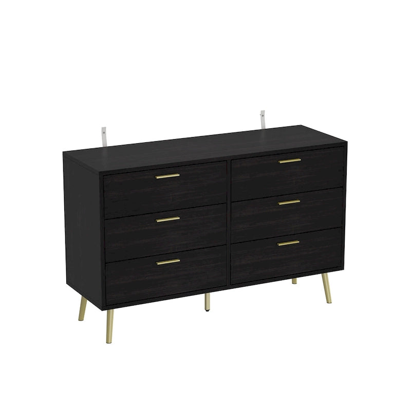 6-Drawer Double Dresser, Dark Brown / White, Storage Chest for 1 Person
