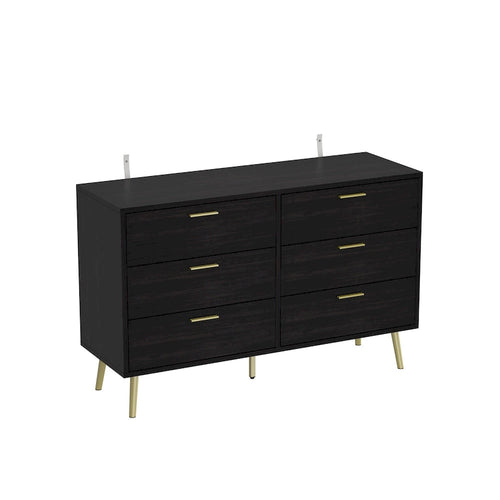 Commode double 6 tiroirs, marron foncé / blanc, coffre de rangement pour 1 personne