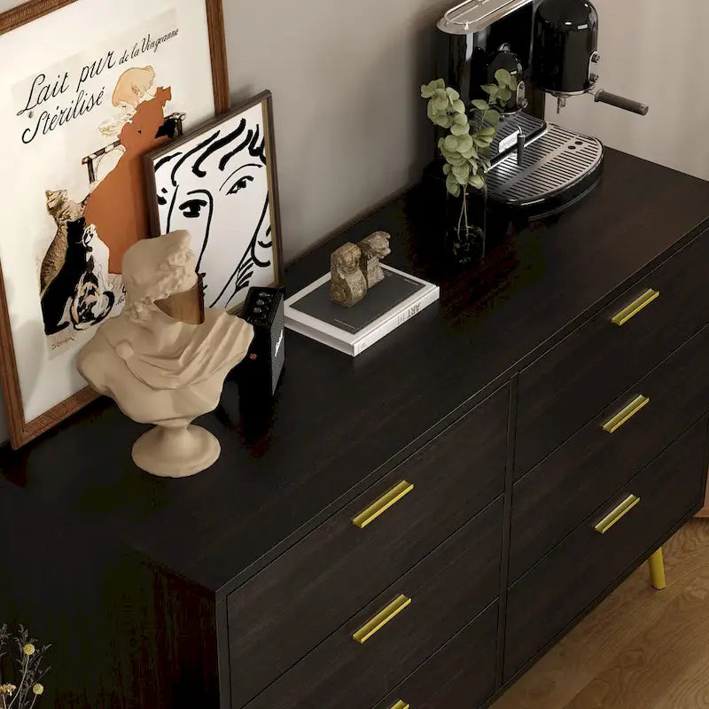 6-Drawer Double Dresser, Dark Brown / White, Storage Chest for 1 Person