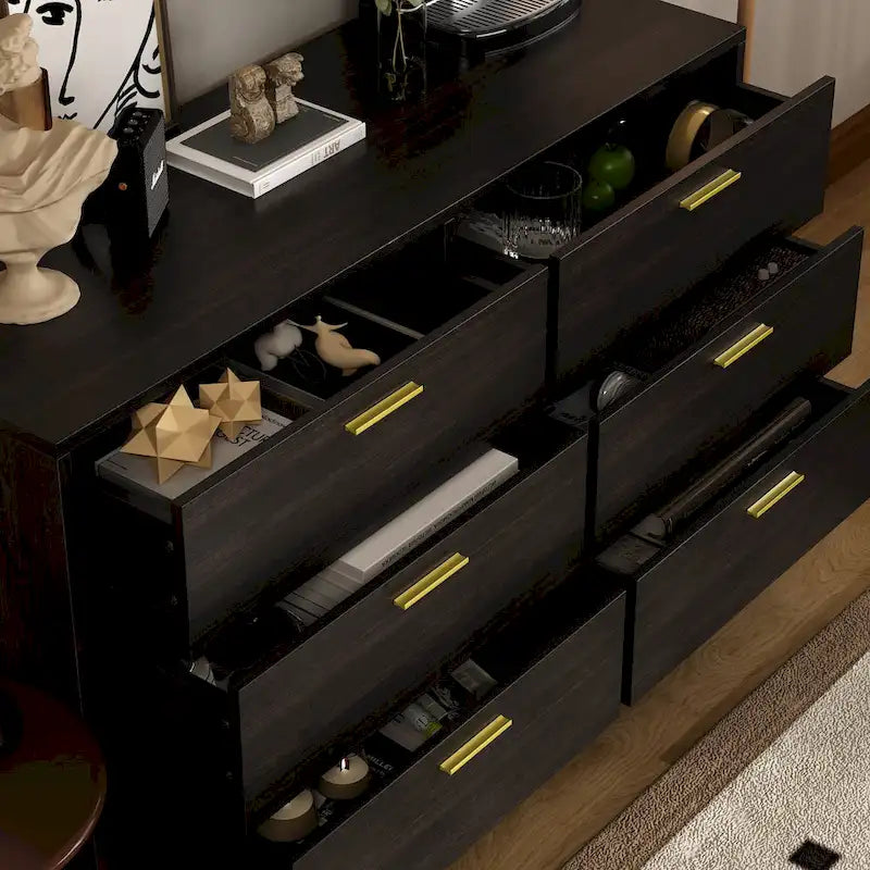 6-Drawer Double Dresser, Dark Brown / White, Storage Chest for 1 Person