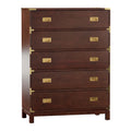 5-Drawer Campaign Chest with Gold Hardware – Espresso / Grey / White