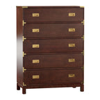 5-Drawer Campaign Chest with Gold Hardware – Espresso / Grey / White