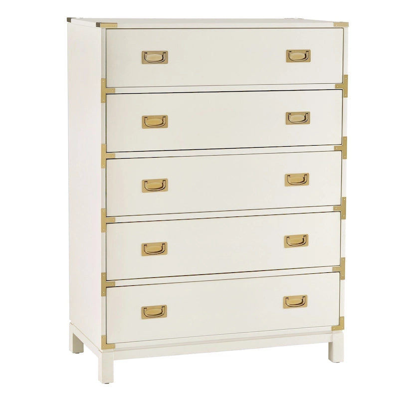 5-Drawer Campaign Chest with Gold Hardware – Espresso / Grey / White