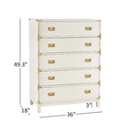 5-Drawer Campaign Chest with Gold Hardware – Espresso / Grey / White