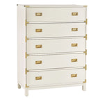 5-Drawer Campaign Chest with Gold Hardware – Espresso / Grey / White