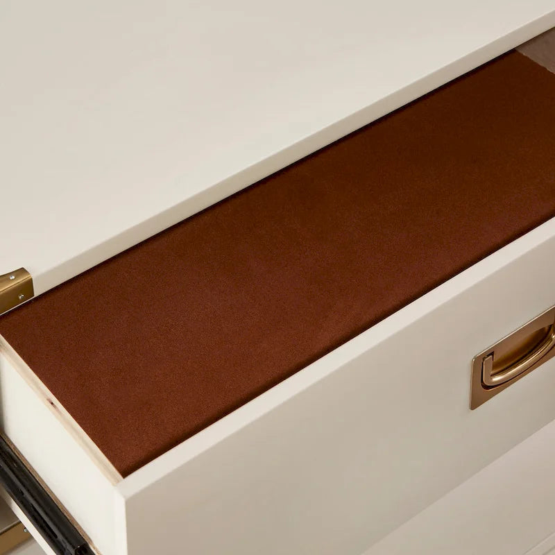 5-Drawer Campaign Chest with Gold Hardware – Espresso / Grey / White
