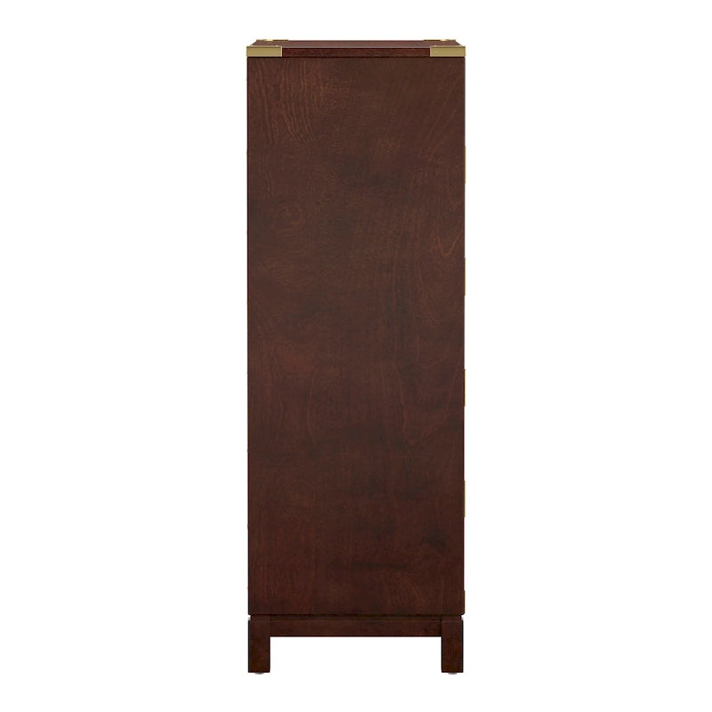 5-Drawer Campaign Chest with Gold Hardware – Espresso / Grey / White