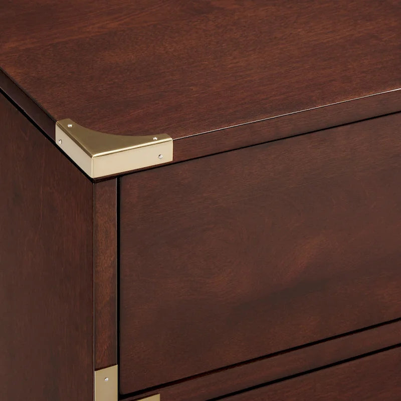 5-Drawer Campaign Chest with Gold Hardware – Espresso / Grey / White