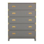 5-Drawer Campaign Chest with Gold Hardware – Espresso / Grey / White