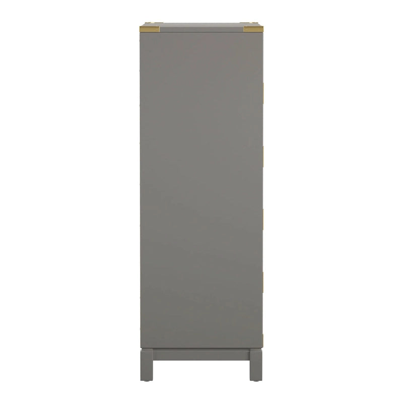 5-Drawer Campaign Chest with Gold Hardware – Espresso / Grey / White