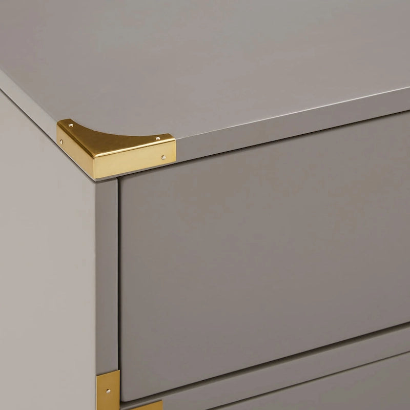 5-Drawer Campaign Chest with Gold Hardware – Espresso / Grey / White