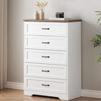 Brown/White 6-Drawer Wood Dresser, Bronze Handles, 1-Person Assembly