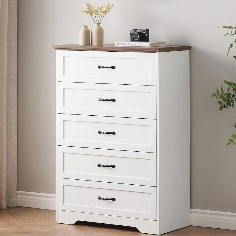 Brown/White 6-Drawer Wood Dresser, Bronze Handles, 1-Person Assembly
