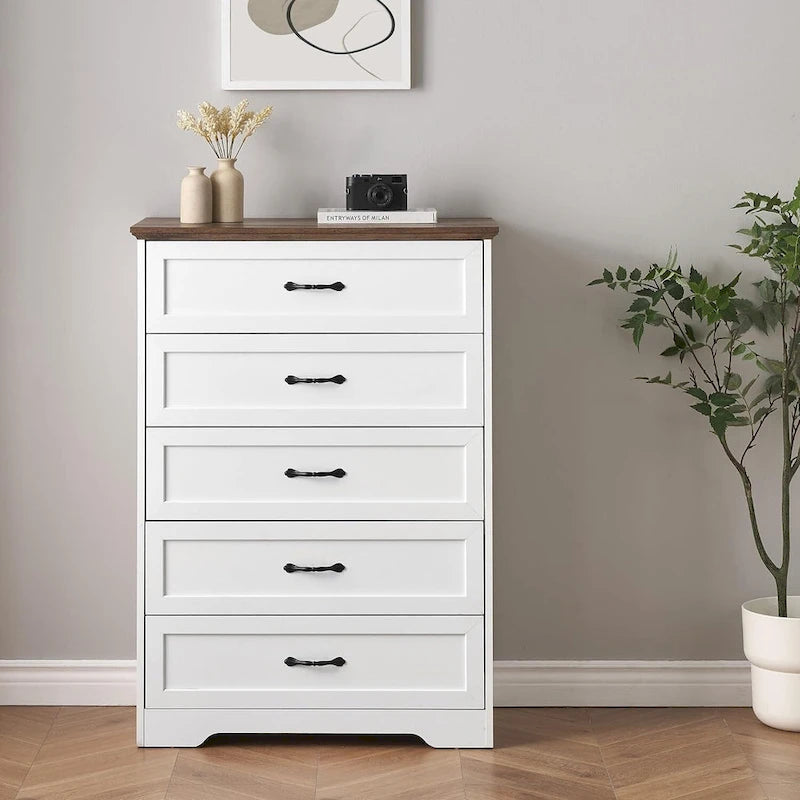 Brown/White 6-Drawer Wood Dresser, Bronze Handles, 1-Person Assembly